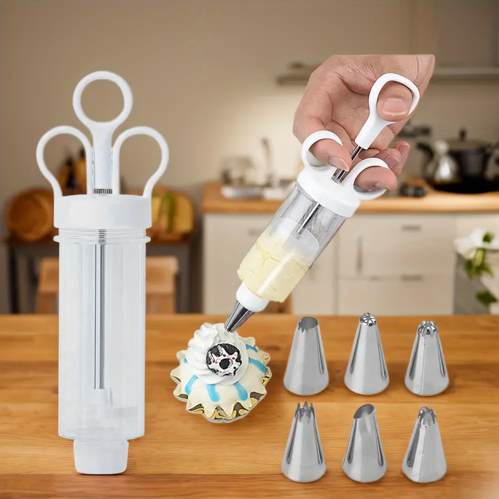 Cake Decorating Made Easy – Stainless Steel Icing Gun with 6 Nozzles