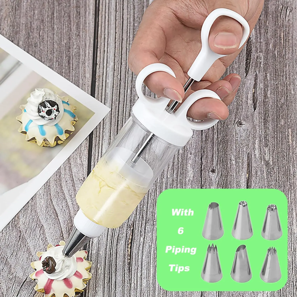 Cake Decorating Made Easy – Stainless Steel Icing Gun with 6 Nozzles