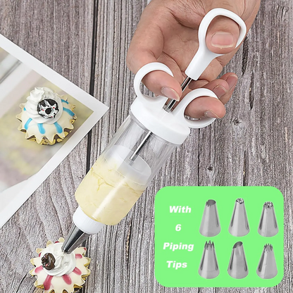 Cake Decorating Made Easy – Stainless Steel Icing Gun with 6 Nozzles