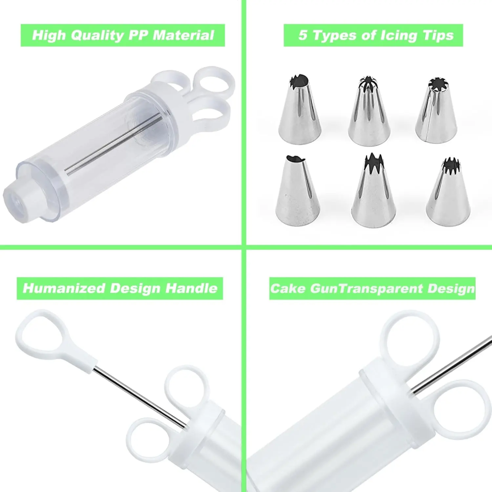 Cake Decorating Made Easy – Stainless Steel Icing Gun with 6 Nozzles