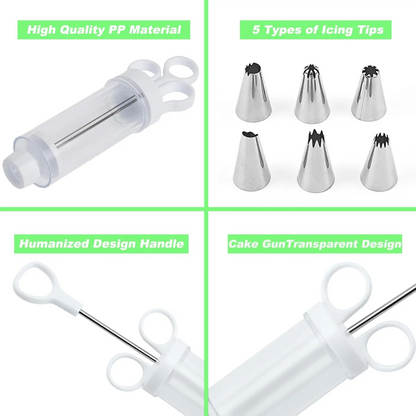 Cake Decorating Made Easy – Stainless Steel Icing Gun with 6 Nozzles