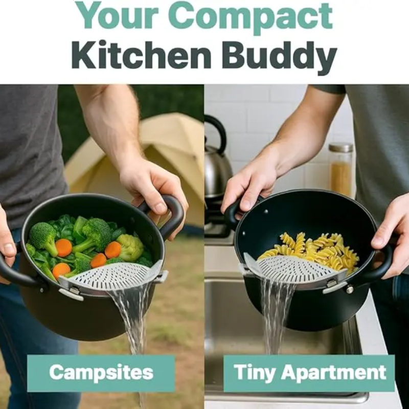 Clip-On Pot Strainer – Drain Pasta Without a Colander
