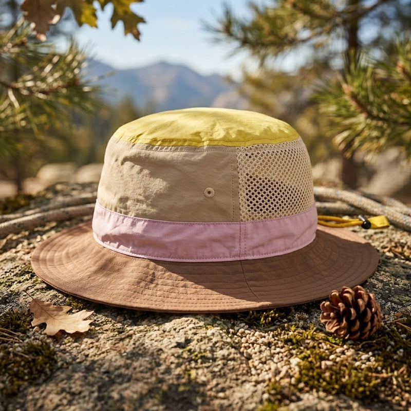 Color-Blocked Gorpcore Mesh Ventilation Bucket Hat Lifestyle
