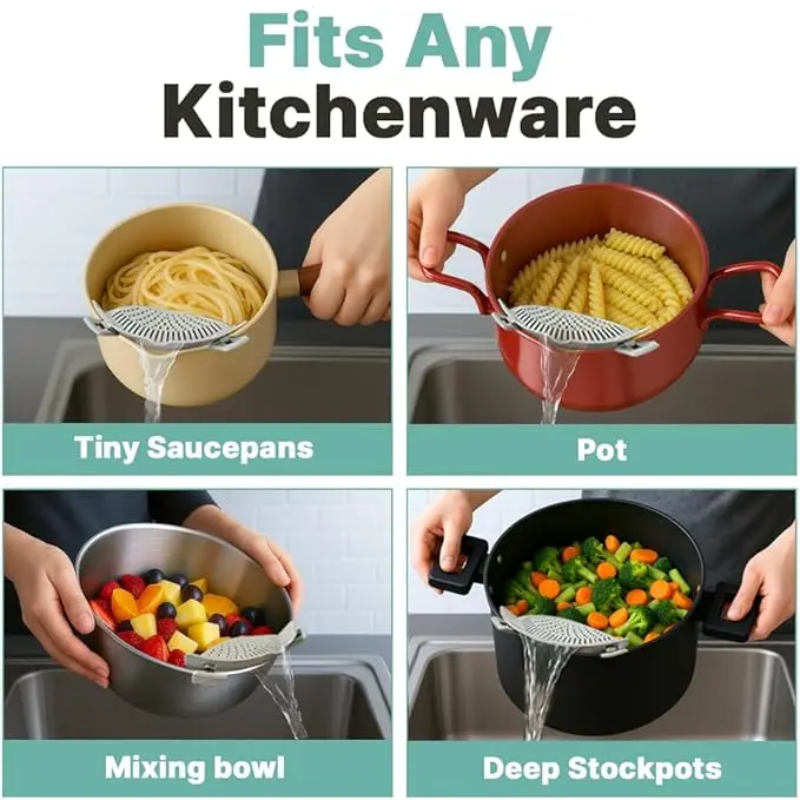 Clip-On Pot Strainer – Drain Pasta Without a Colander