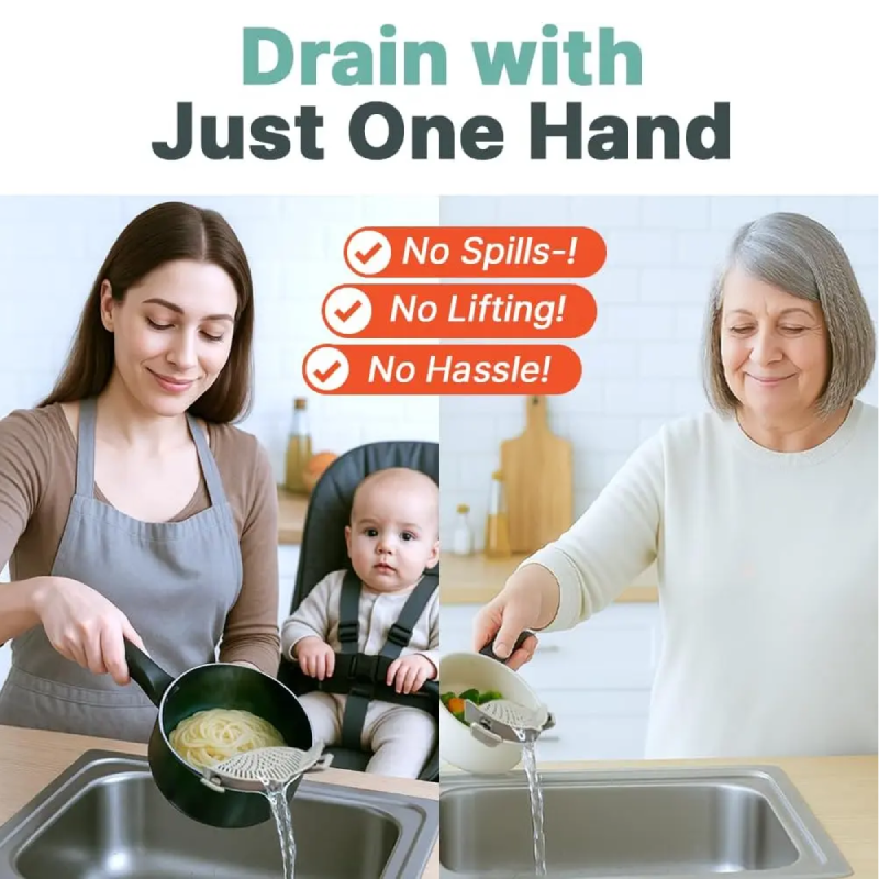 Clip-On Pot Strainer – Drain Pasta Without a Colander