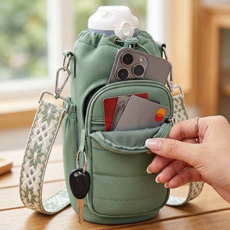 Insulated Crossbody Sports Bottle Pouch & Phone Bag Lifestyle