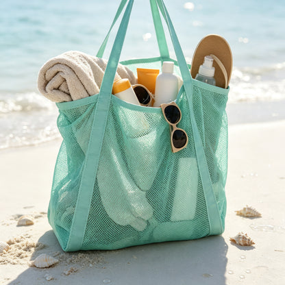 Professional High-Capacity Quick-Drain Beach Mesh Tote