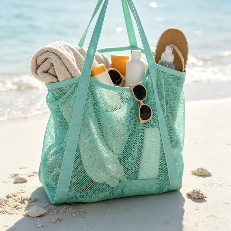Professional High-Capacity Quick-Drain Beach Mesh Tote Lifestyle