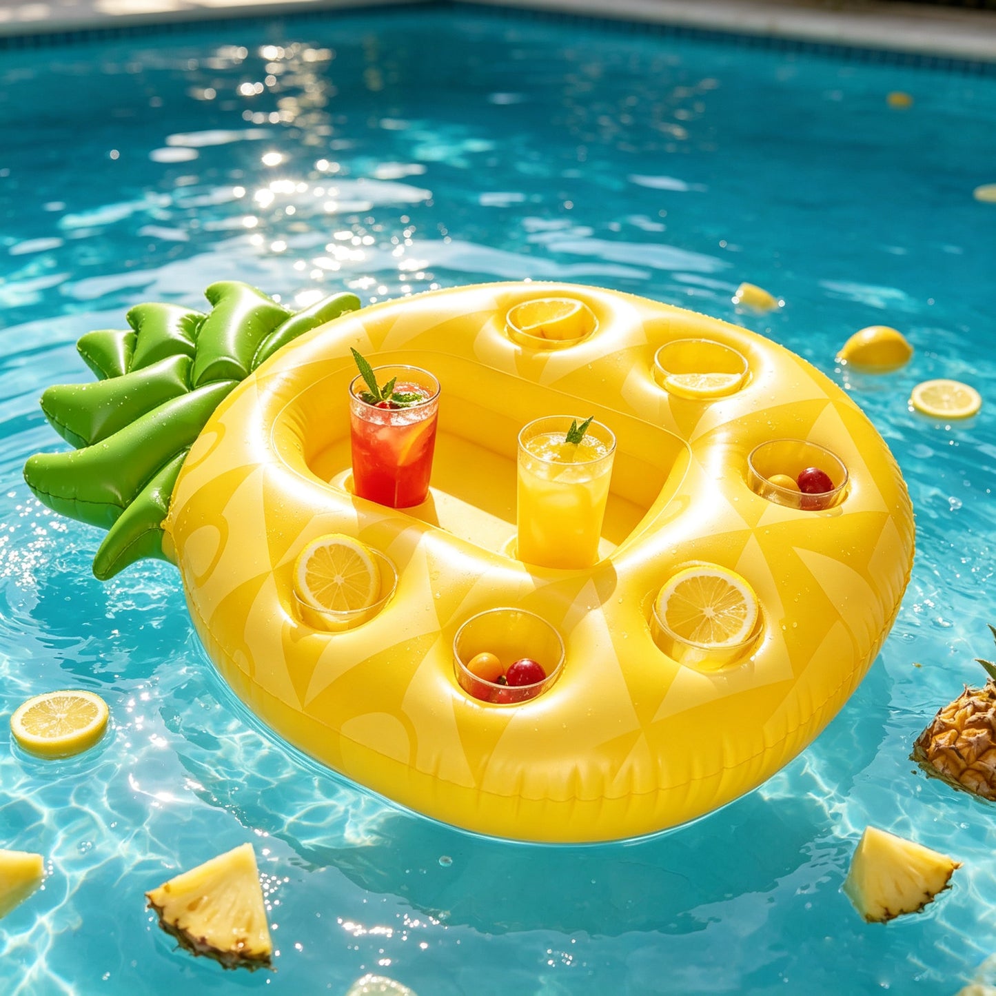 Inflatable Pineapple Pool Float Beverage Holder & Snack Tray